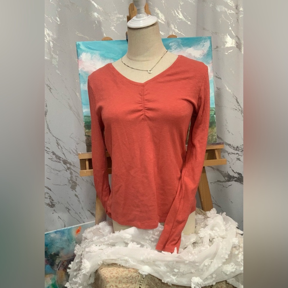 Cynthia Rowley Coral V-Neck Long-Sleeve Top
